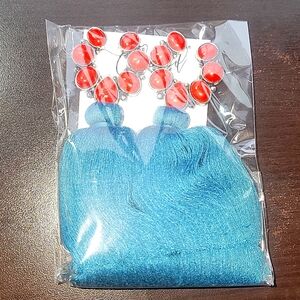 BRAND NEW CH0KED BRAND TASSLE EARRINGS IN TEAL/RUST ORANGE (FOR PIERCED EARS)